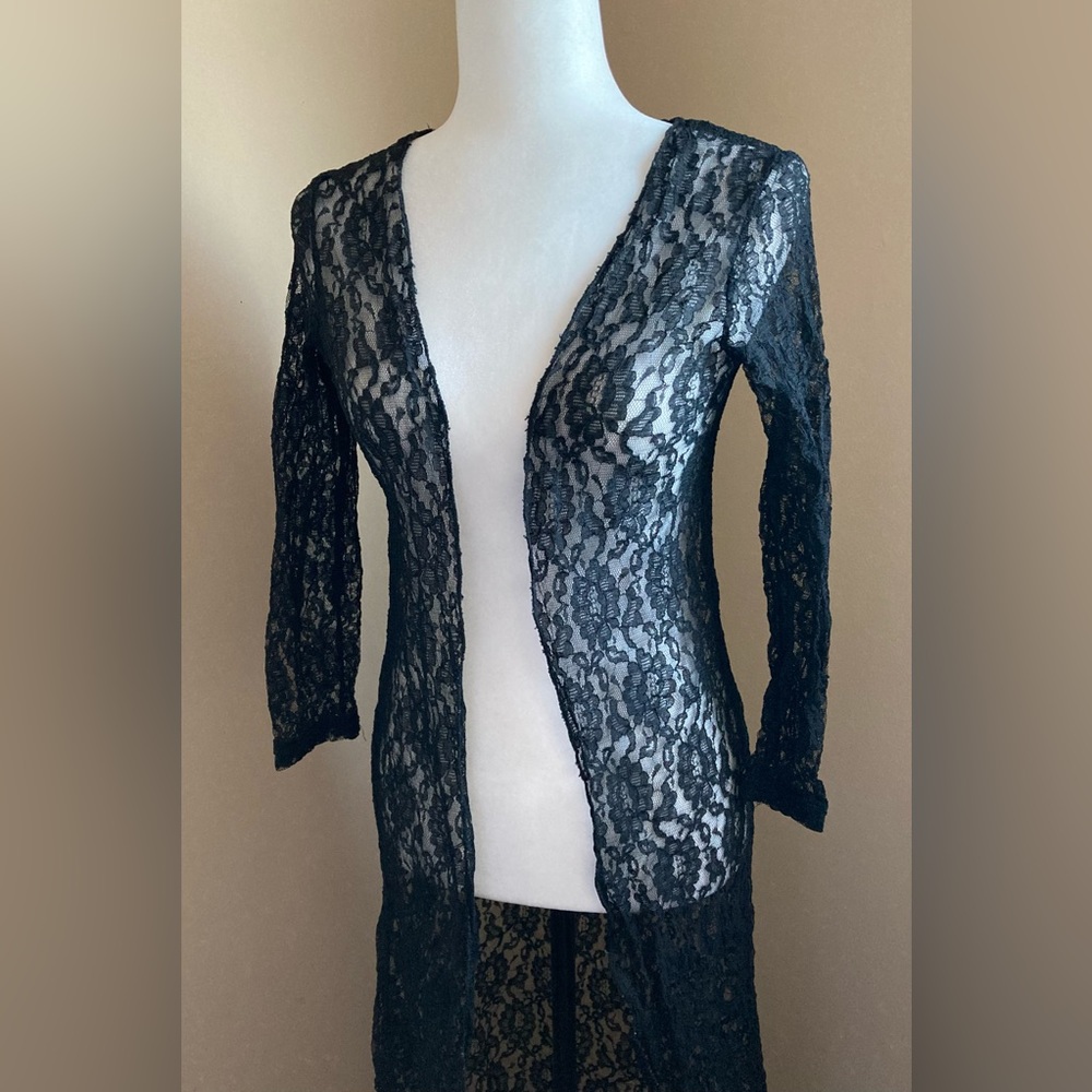 Sheer Lace Long Cardigan Duster